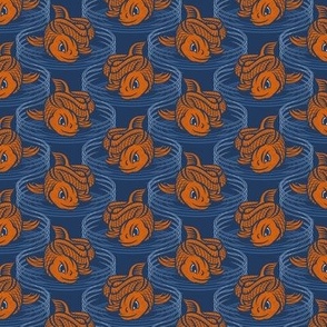 ★ KOI FISH INVASION ★ Navy Blue & Orange - Small Scale / Collection : Japanese Koi Block Print