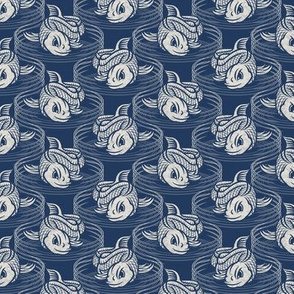 ★ KOI FISH INVASION ★ Navy Blue & White - Small Scale / Collection : Japanese Koi Block Print