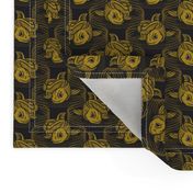 ★ KOI FISH INVASION ★ Black & Mustard Yellow - Small Scale / Collection : Japanese Koi Block Print