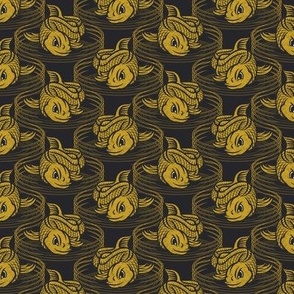 ★ KOI FISH INVASION ★ Black & Mustard Yellow - Small Scale / Collection : Japanese Koi Block Print