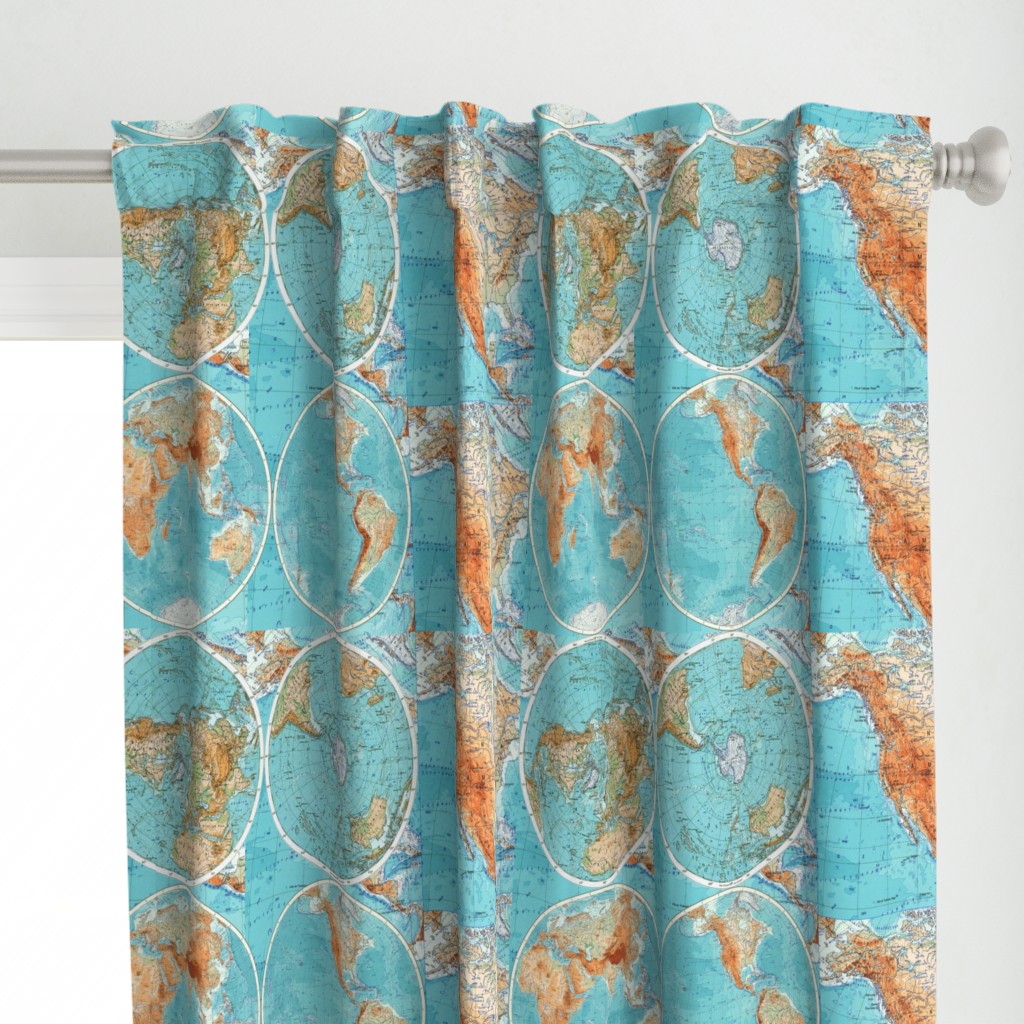 Map Wraps™ Mother Earth Cotton Sateen Fat Quarter (Sky Blue)