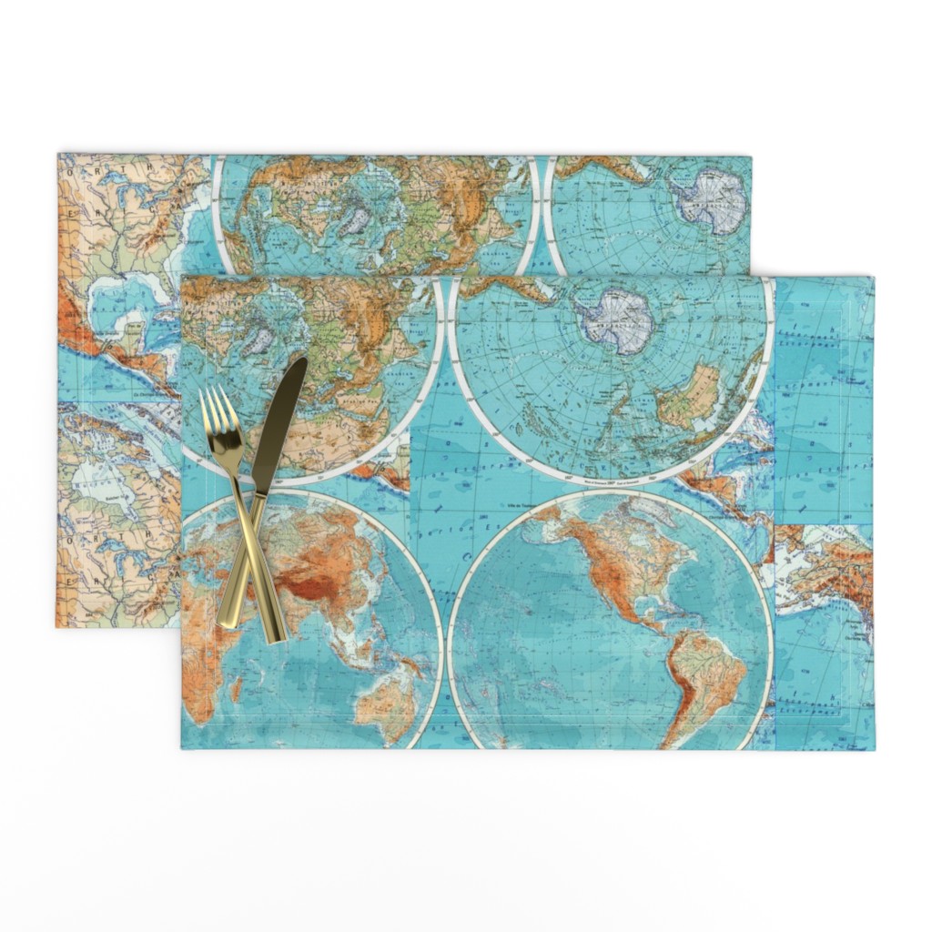 Map Wraps™ Mother Earth Cotton Sateen Fat Quarter (Sky Blue)