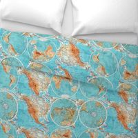 Map Wraps™ Mother Earth Cotton Sateen Fat Quarter (Sky Blue)