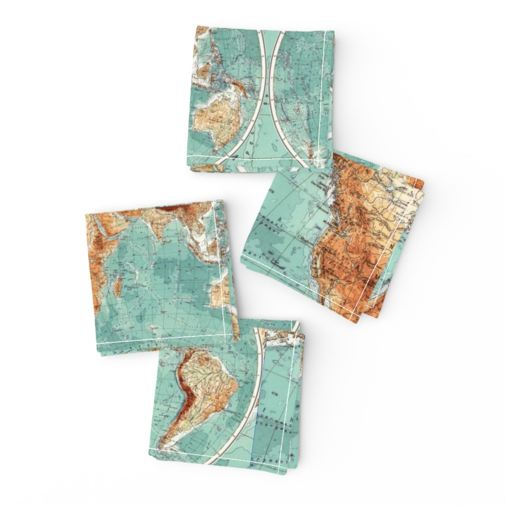 Map Wraps™ Mother Earth Organic Cotton Sateen Fat Quarter (Sea Green) 