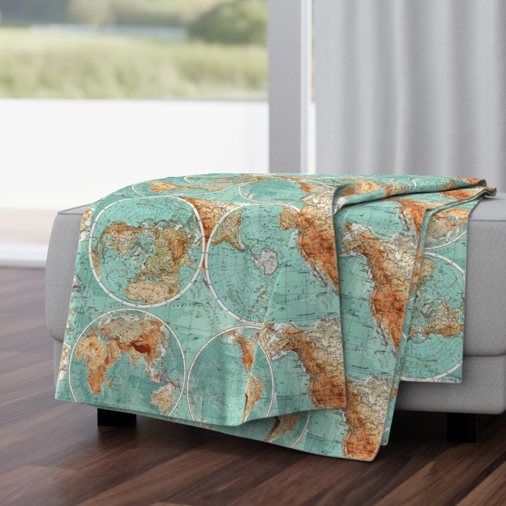 Map Wraps™ Mother Earth Organic Cotton Sateen Fat Quarter (Sea Green) 