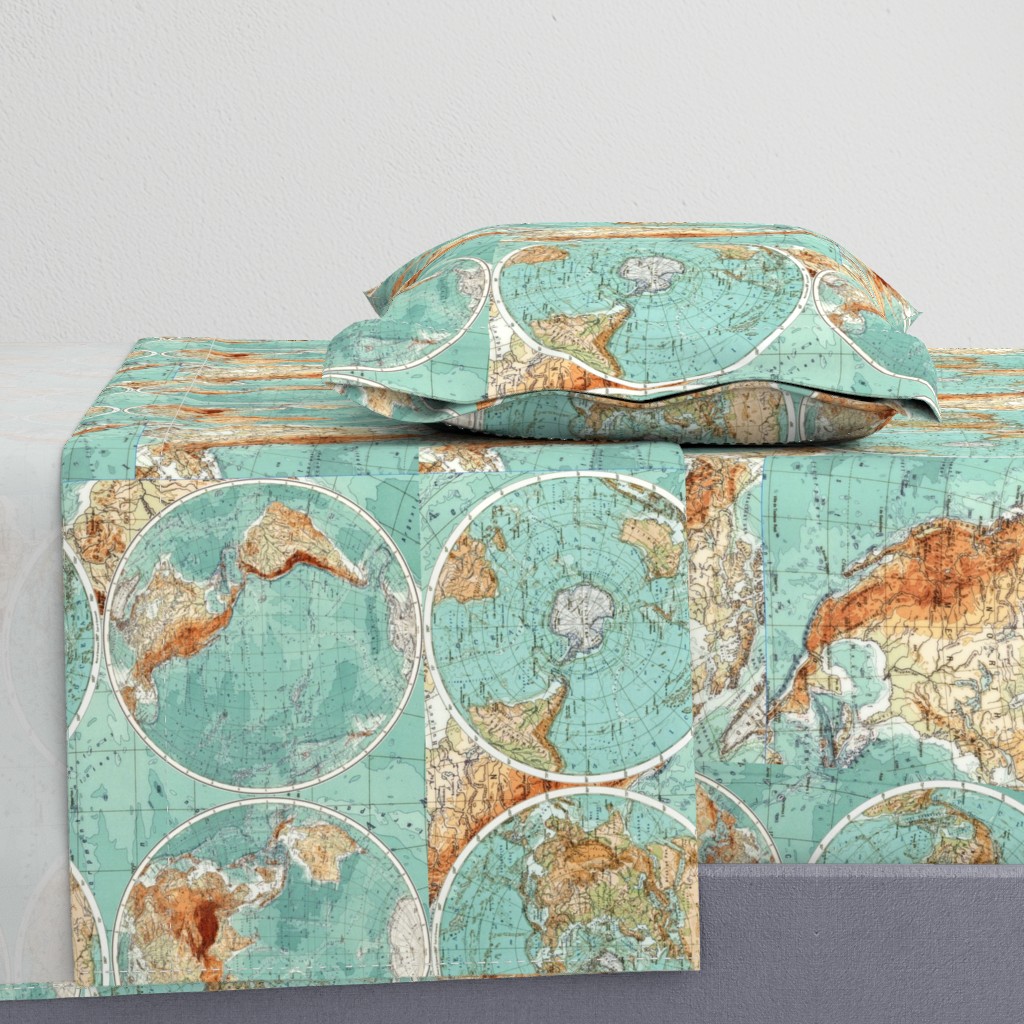 Map Wraps™ Mother Earth Organic Cotton Sateen Fat Quarter (Sea Green) 