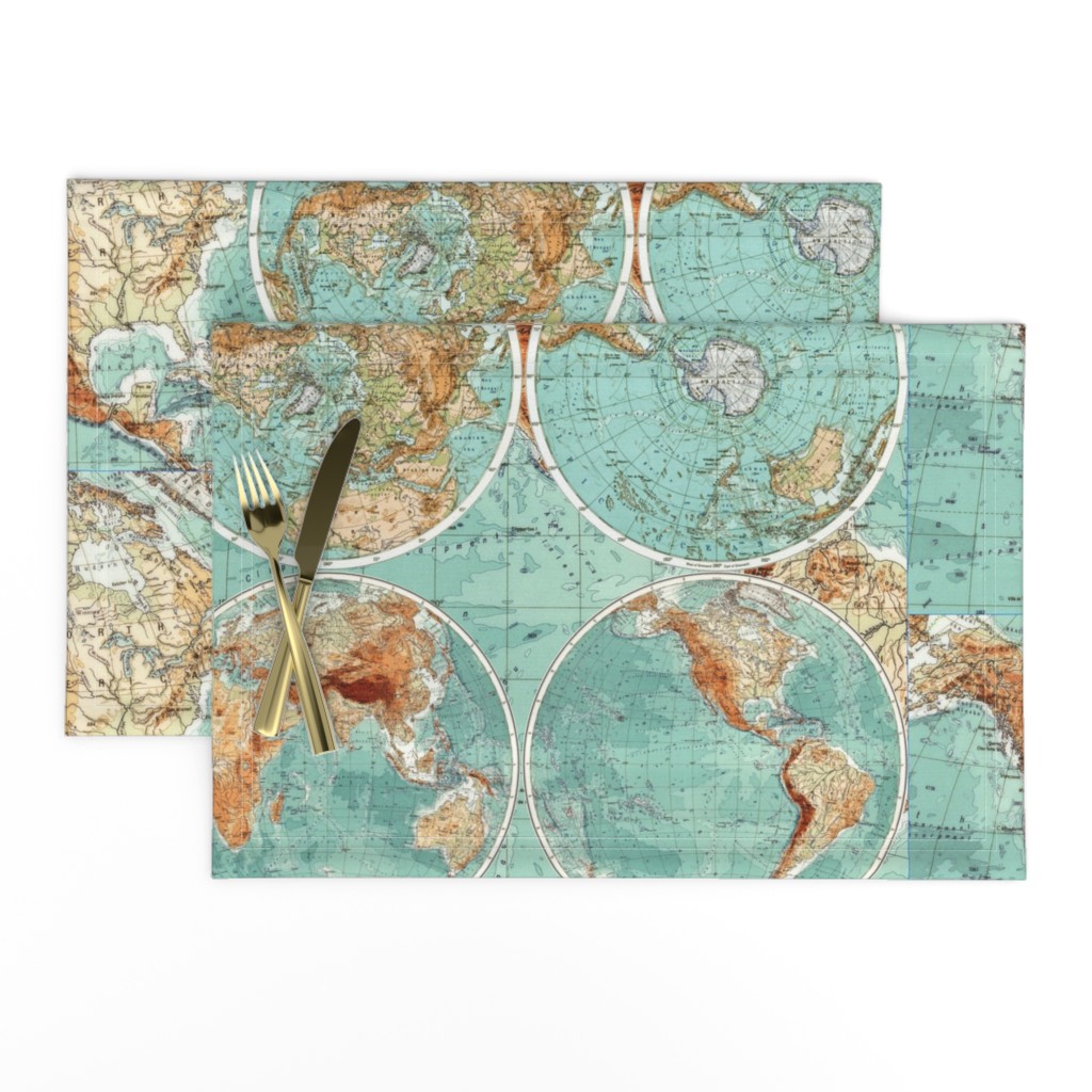 Map Wraps™ Mother Earth Organic Cotton Sateen Fat Quarter (Sea Green) 