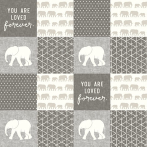 (4" scale) Elephant wholecloth - You are loved forever.  - cream and beige  C18BS