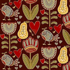 Hopes Garden / Folk Art - brown/olive/grey 