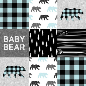 baby bear patchwork quilt top - baby blue || buffalo plaid C18BS