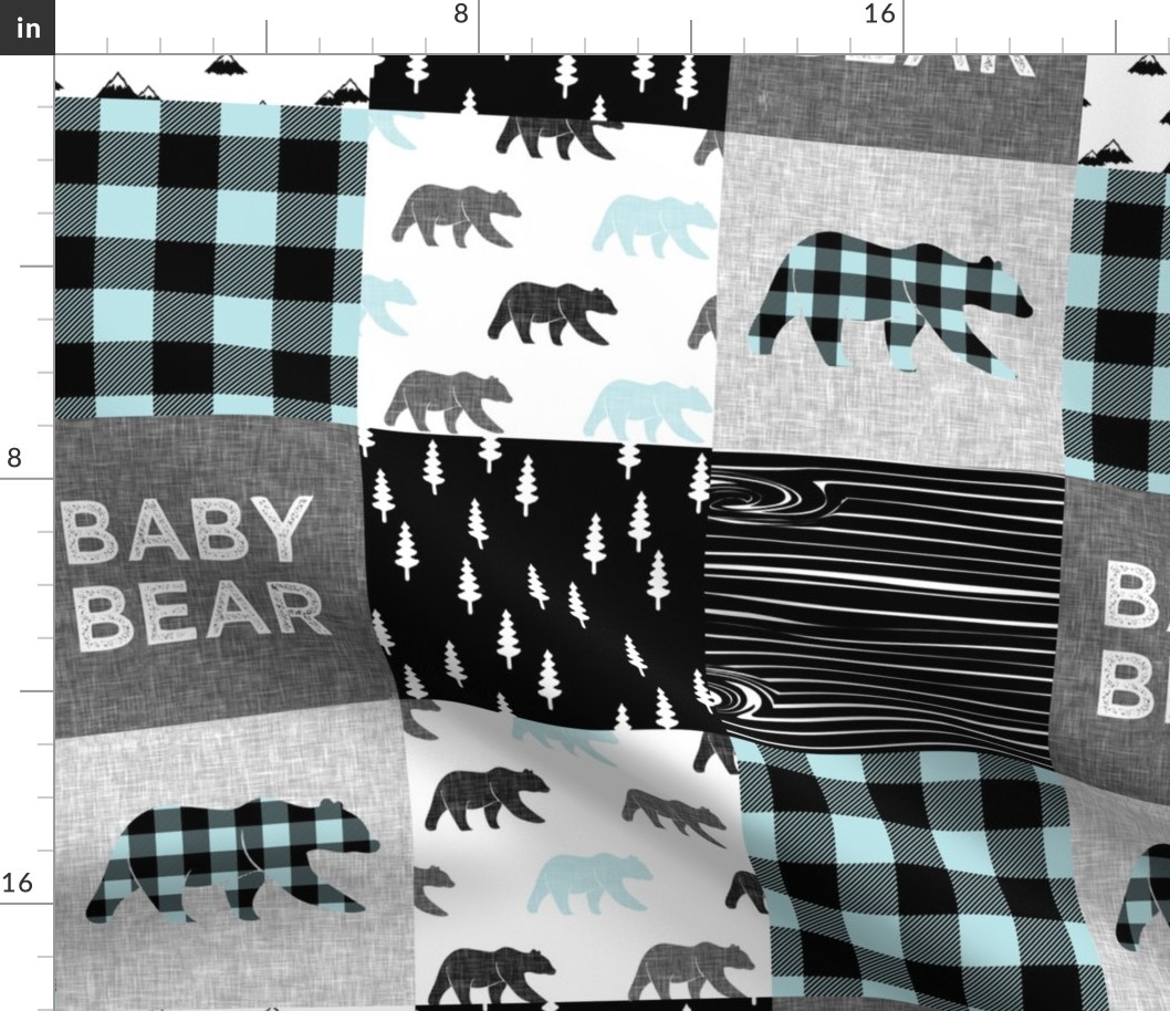 baby bear patchwork quilt top - baby blue || buffalo plaid C18BS