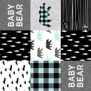 baby bear patchwork quilt top - baby blue || buffalo plaid C18BS (90)