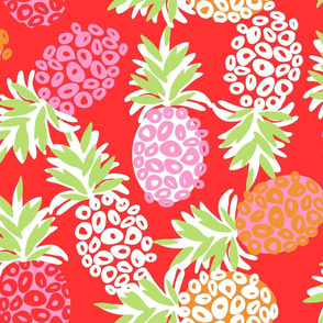 Tropical Pineapples on Red