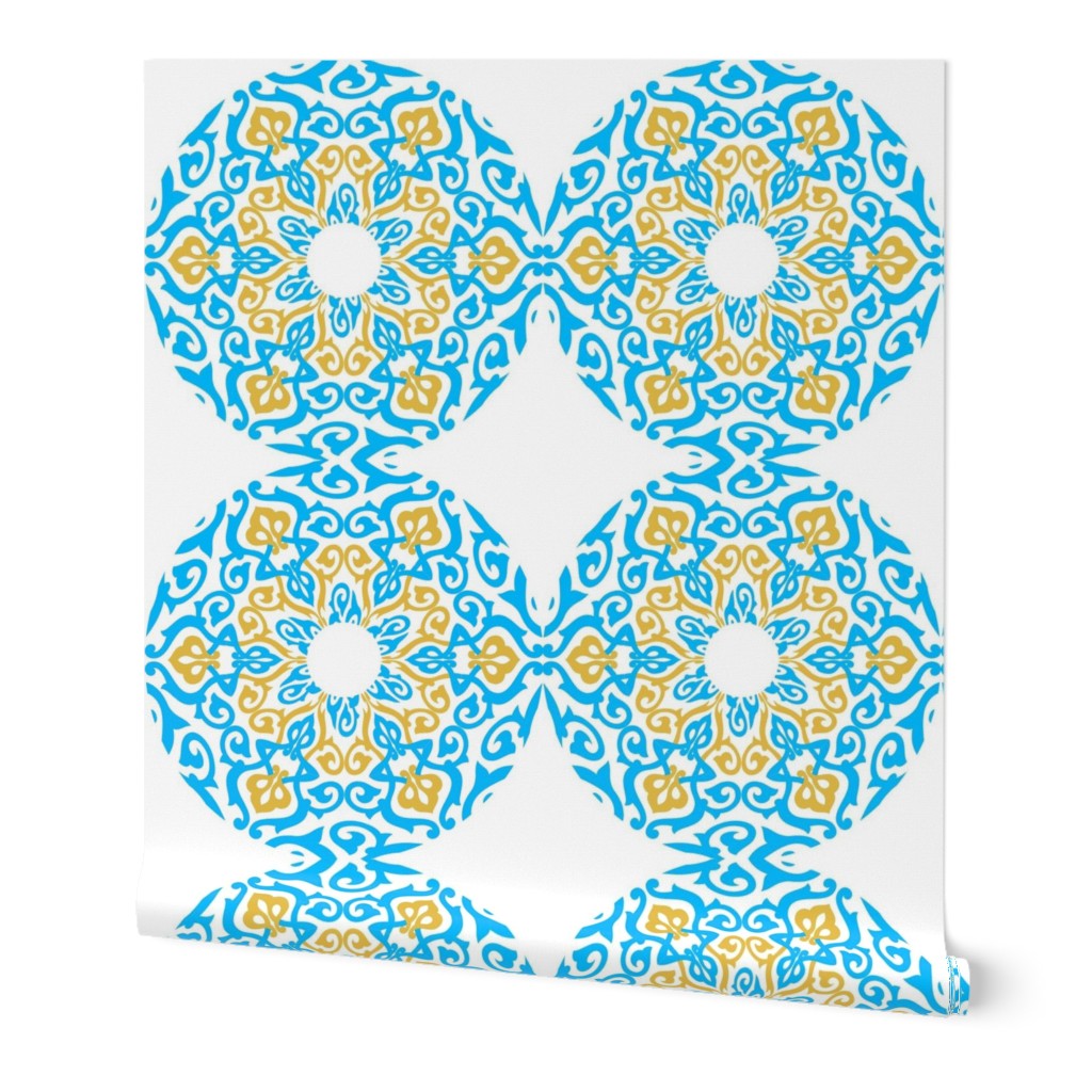 Mandala Blue and Gold on White