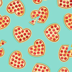 heart shaped pizza - valentines day - light teal 
