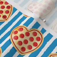 heart shaped pizza - valentines day - blue stripes