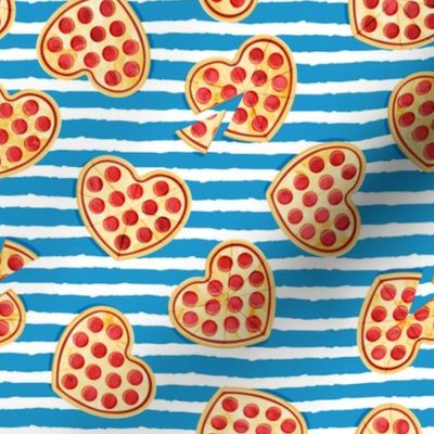 heart shaped pizza - valentines day - blue stripes