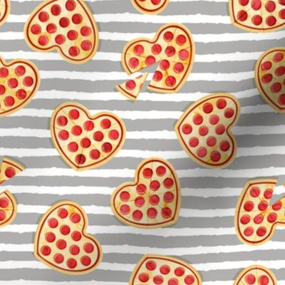 heart shaped pizza - valentines day - grey stripes