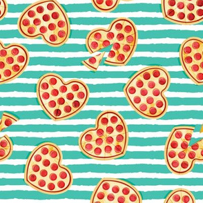 heart shaped pizza - valentines day - teal stripes
