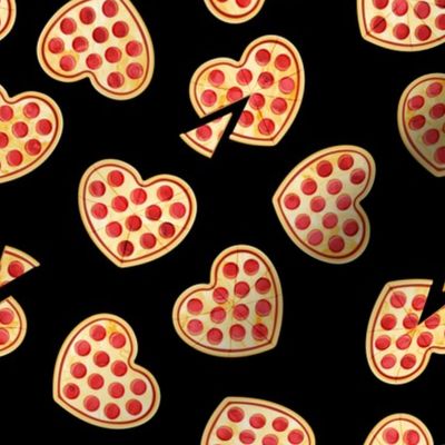 heart shaped pizza - valentines day - black