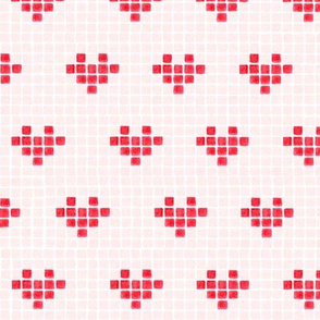 Watercolour Pixel Hearts in Red