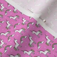 Cute Unicorn Rainbow on Dark Pink Tiny 0,75 inch