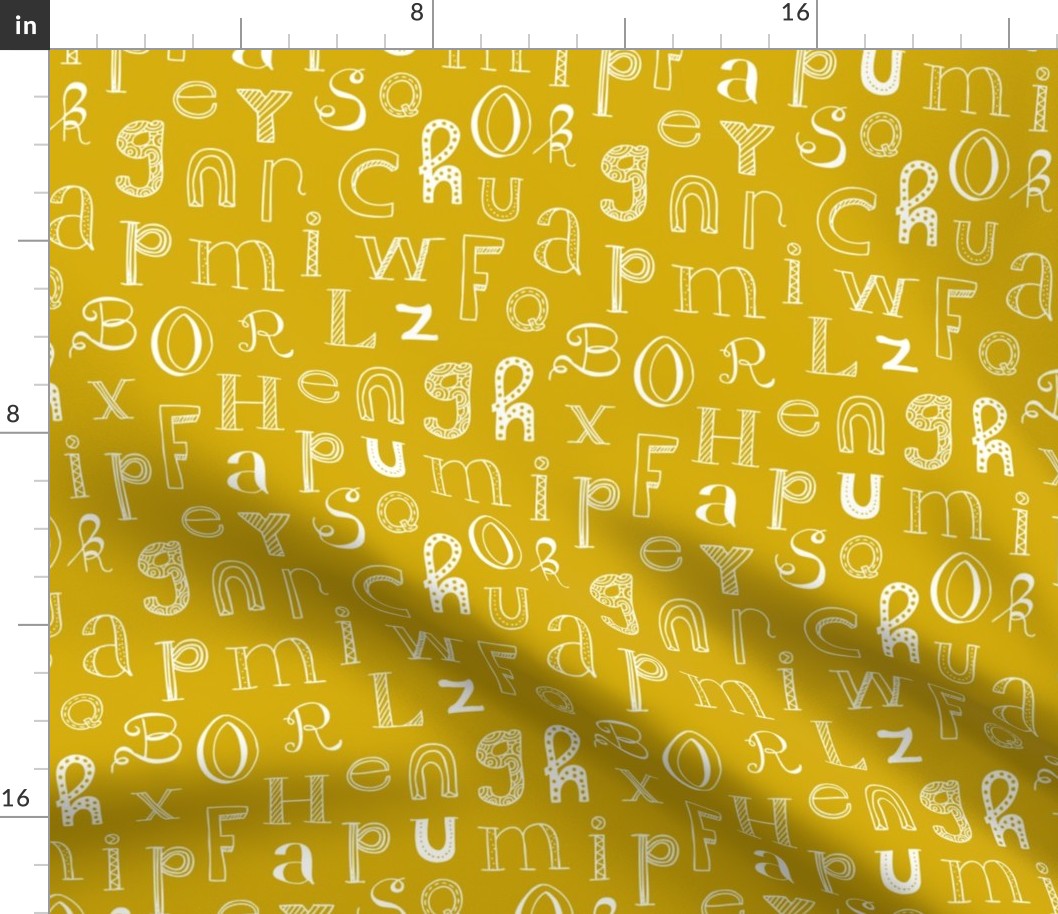 Cool kids alphabet abc back to school design type text font fabric yellow mustard gender neutral fall winter