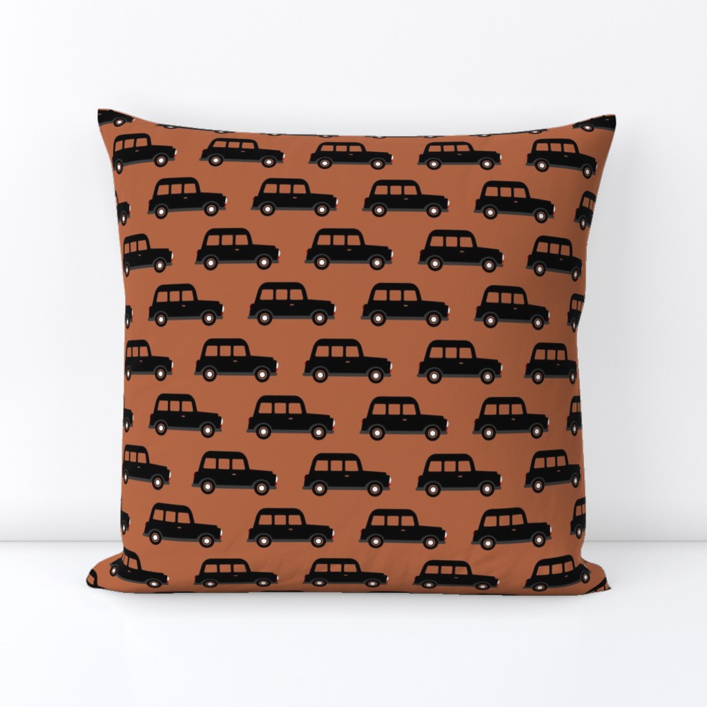 London black cab taxi boys car black and white retro copper brown