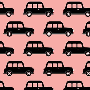 London black cab taxi girls car black and white retro pink