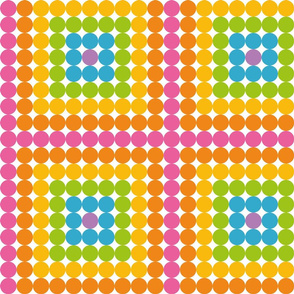 Pastel Rainbow dots in yellow purple green blue pink and orange