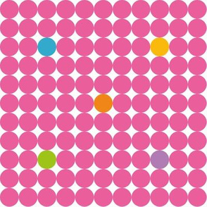 Pink Dots with yellow green orange blue and purple spots