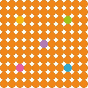 Orange Dots with yellow green purple and blue spots