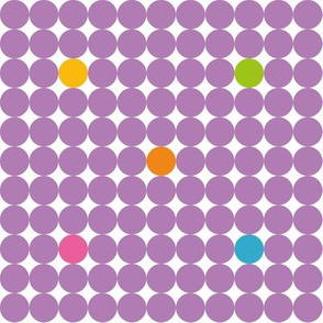 Purple dots in with yellow orange green and blue spots