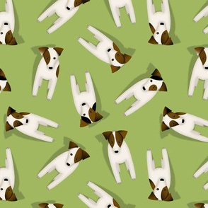 Whimsical Parson / Jack Russell Terriers dogs w charming head tilt / Green