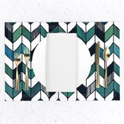 Large Painted Herringbone White, Turquoise, and Emerald