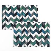 Large Painted Herringbone White, Turquoise, and Emerald