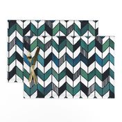 Large Painted Herringbone White, Turquoise, and Emerald