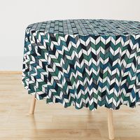 Large Painted Herringbone White, Turquoise, and Emerald