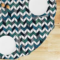 Large Painted Herringbone White, Turquoise, and Emerald