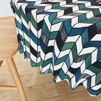 Large Painted Herringbone White, Turquoise, and Emerald