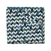 Large Painted Herringbone White, Turquoise, and Emerald