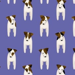 Parson / Jack Russell Terriers dogs tilting head standing at attention / very peri