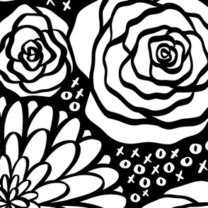 Roses & Chrysanthemums  -  Large Scale Black & White