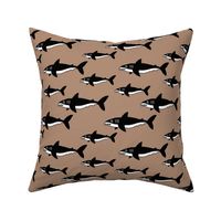 Shark friends cool ocean themed kids pattern black and white brown fall