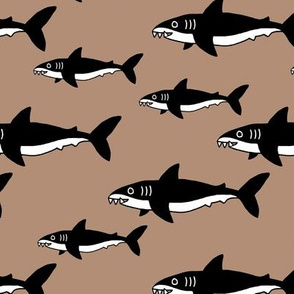 Shark friends cool ocean themed kids pattern black and white brown fall