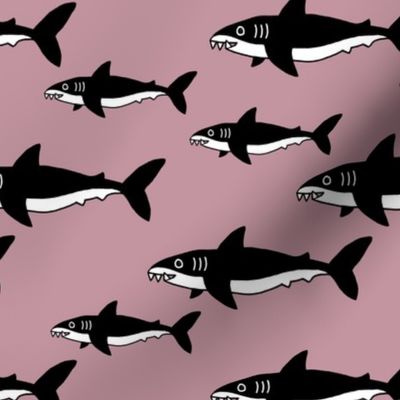 Shark friends cool ocean themed kids pattern black and white pink fall