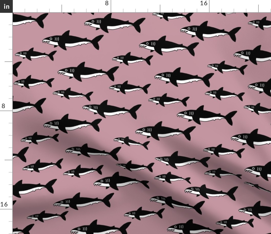 Shark friends cool ocean themed kids pattern black and white pink fall