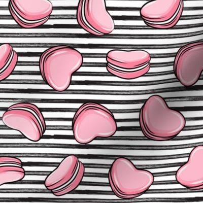 Heart Shaped Macarons - Valentines day  - pink on stripes