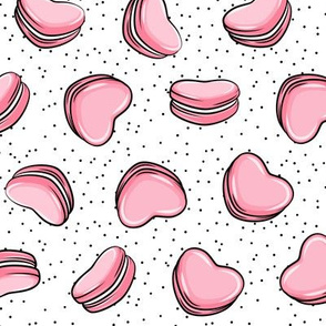 Heart Shaped Macarons - Valentines day  - pink on scattered polka