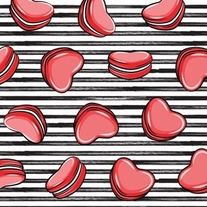 Heart Shaped Macarons - Valentines day - red on stripes